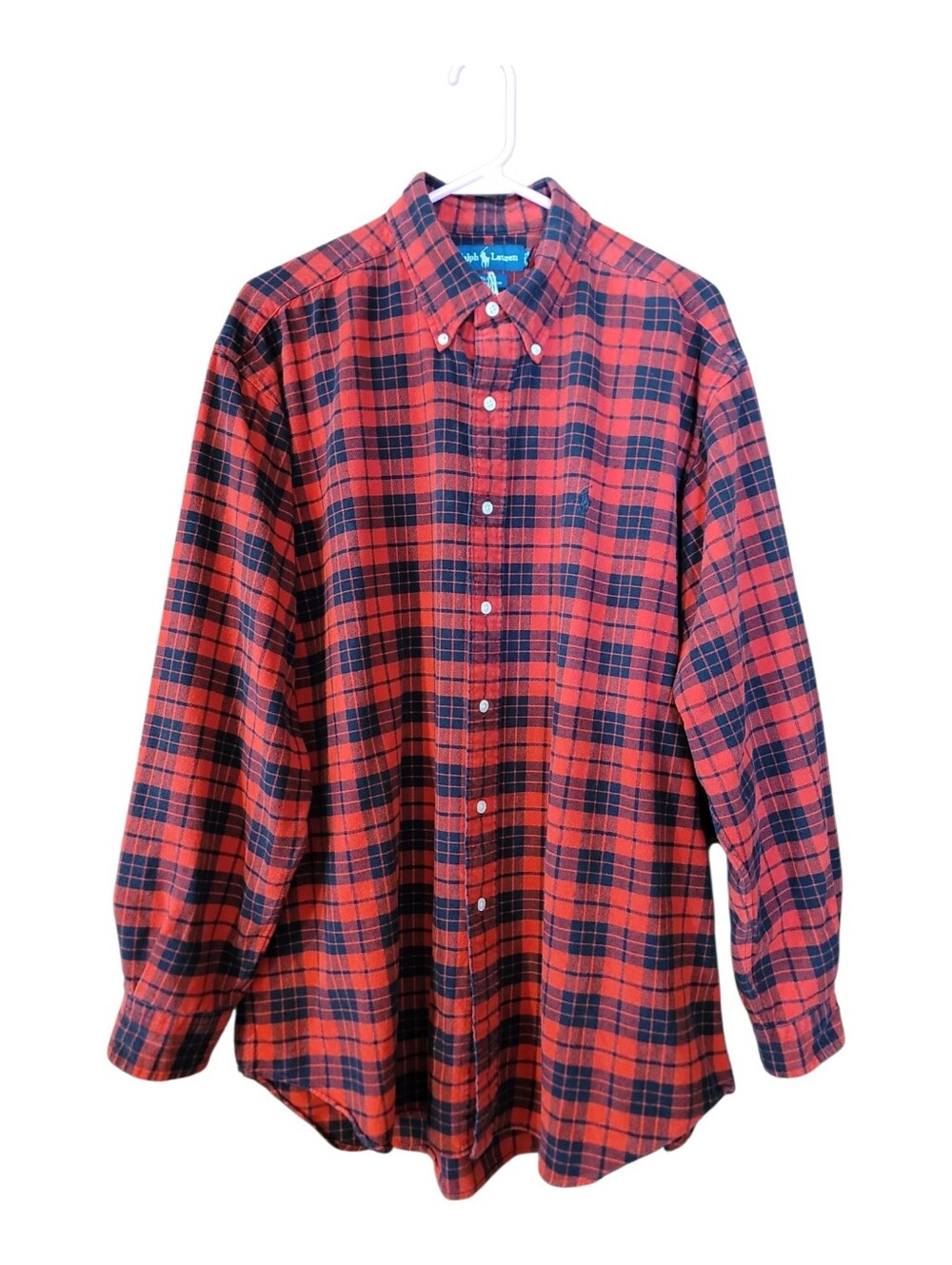 Ralph Lauren Blake Red and Black Mens Plaid Cotton Flannel L Shirt